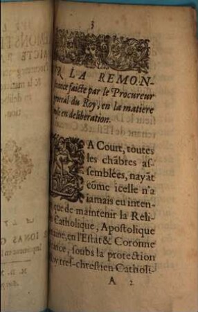 Svr La Remonstrance Faicte Par Le Procureur general du Roy & la matiere mise en deliberation