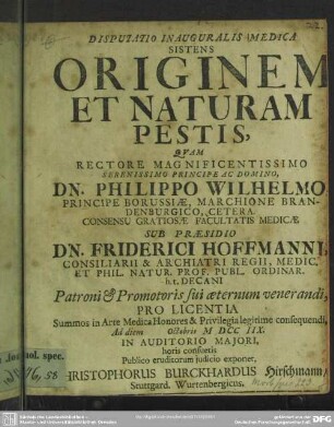 Disputatio Inauguralis Medica Sistens Originem Et Naturam Pestis