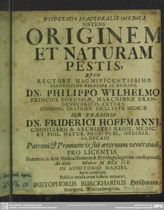 Disputatio Inauguralis Medica Sistens Originem Et Naturam Pestis