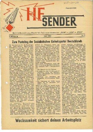 Betriebszeitung HF-Sender vom Juni 1950