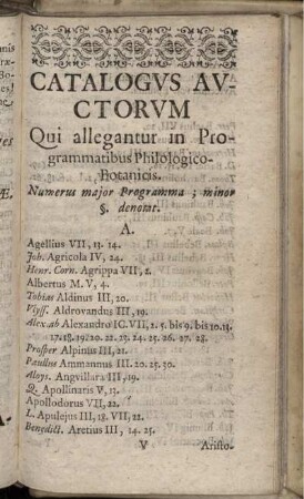 Catalogus Auctorum Qui allegantur in Programmatibus Philologico-Botanicis