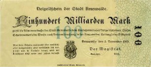 Arnswalde, Stadt: 100 Milliarden Mark 1923