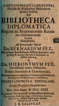 De Bibliotheca diplomatica regum ... conquirenda