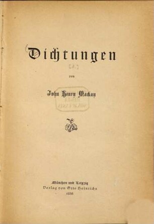 Dichtungen, [1]. [Hauptbd.]