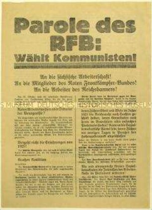Aufruf des Roten Frontkämpferbundes zur Wahl der KPD in den sächsischen Landtag 1926