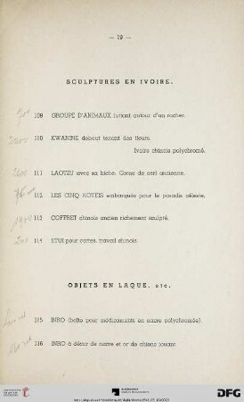 Objets en laque, etc. (Nr. 115-121)