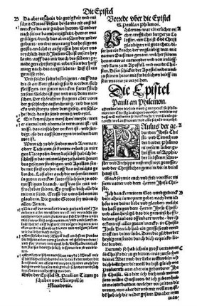 Vorrede vber die Epistel S. Pauli an Philemon.