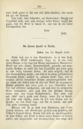 An Fanny Hensel in Berlin. Soden, den 15. August 1844