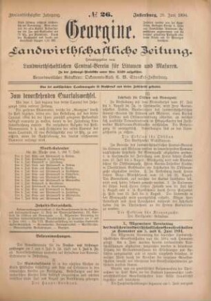 Zweiundsechzigster Jahrgang. No. 26. Insterburg, 28. Juni 1894.
