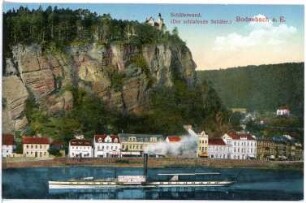 Bodenbach a. E. Schäferwand (der schlafende Schäfer) über die Elbe mit Raddampfer