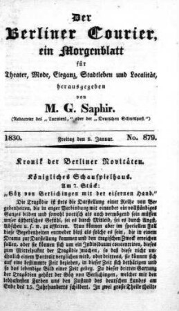 No. 879, Freitag den 8. Januar 1830