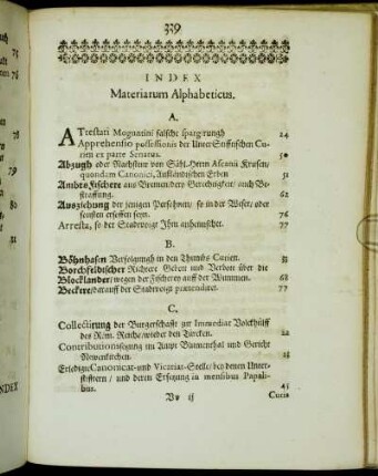 Index Materiarum Alphabeticus.