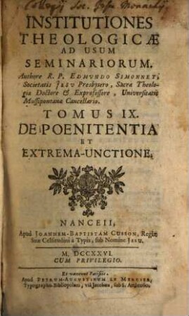 Institutiones Theologicae Ad Usum Seminariorum, 9. De Poenitentia Et Extrema-Unctione