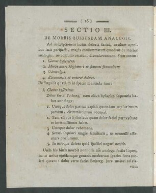 Sectio III. De Morbis Quibusdam Analogis
