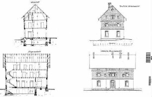 Dornstetten: Empfangsgebäude Querschnitt und Ansichten