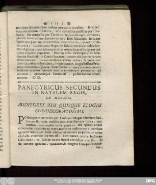 Panegyricus Secundus In Natalem Regis, A. MDCXCIX.