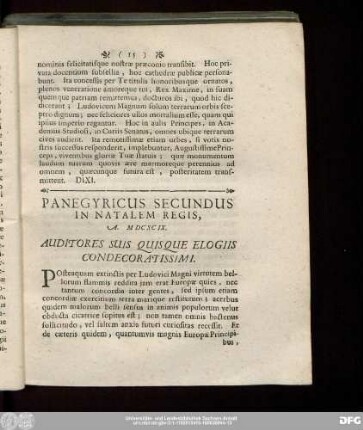 Panegyricus Secundus In Natalem Regis, A. MDCXCIX.