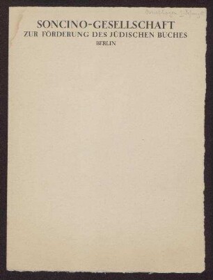 Briefpapier der Soncino-Gesellschaft