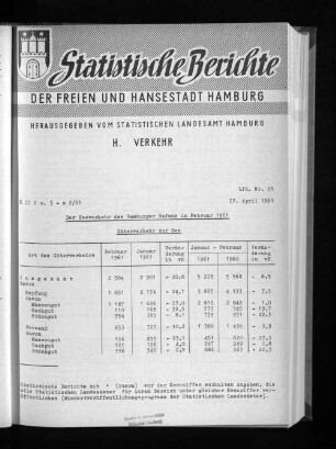 Der Seeverkehr des Hamburger Hafens im Februar 1961 : Lfd. Nr. 21