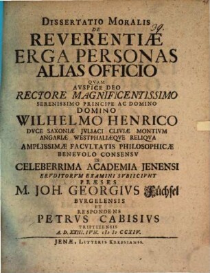 Diss. mor. de reverentiae erga personas alias officio