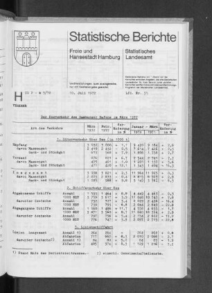 Der Seeverkehr des Hamburger Hafens im März 1972 : Lfd. Nr. 31