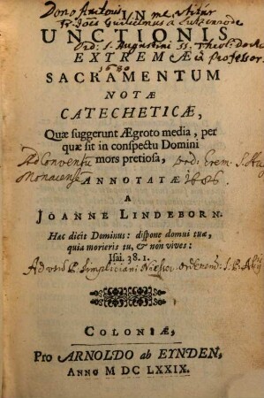 In unctionis extremae sacramentum notae catecheticae