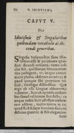Caput V. De Idiotismis & Singularibus quibusdam vocabulis ac dicendi generibus