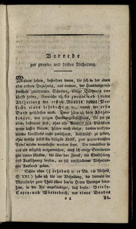 Vorrede zur zweyten und dritten Abtheilung