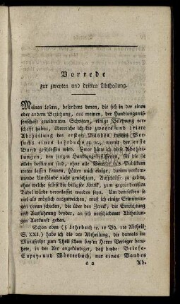 Vorrede zur zweyten und dritten Abtheilung