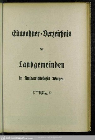 Einwohner-Verzeichnis der Landgemeinden im Amtsgerichtsbezirk Wurzen