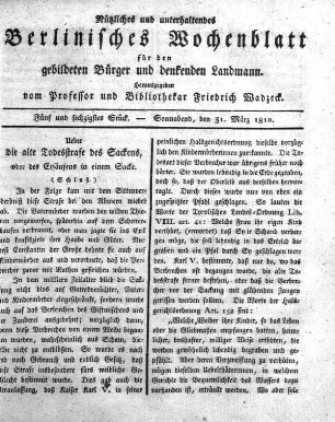 Fuenf und sechzigstes Stueck, Sonnabend, den 31. März 1810.