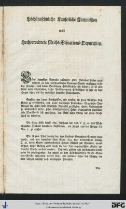 Höchstansehnliche Kayserliche Commission und Hochverordnete Reichs-Visitations-Deputation.