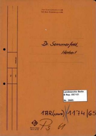Personenheft Dr. Herbert Sommerfeld (*07.10.1896, +13.10.1947), Kriminalrat