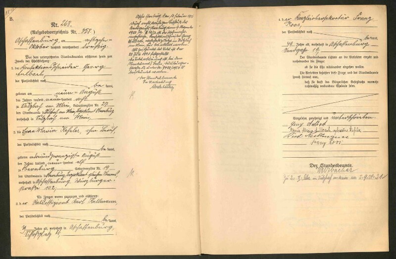 Standesamtsbuch der Stadt Aschaffenburg: Eheschließungen 252/1930 - 130/1931