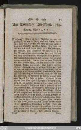 Am Sonntage Invokavit, 1784. Evang. Matth. 4, 1 - 11.