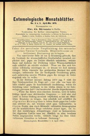 Entomologische Monatsblätter. No. 4 u. 5. April-Mai 1876