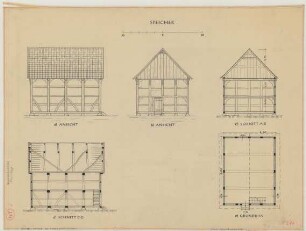 Hävern (Kreis Minden): unbekannter Hof. Speicher (Grundriss, Ansichten, Schnitte)