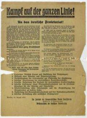 Aufruf der KPD und des Reichsausschusses der deutschen Betriebsräte zum Generalstreik