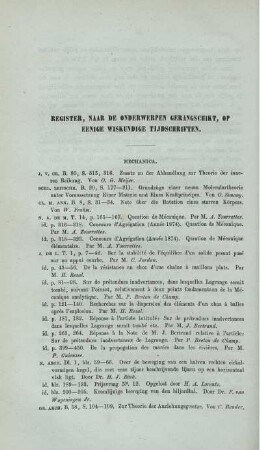 Register, naar de onderwerpen gerangschikt, op eenige wiskundige tijdschriften.