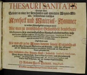 T.4,1: Thesauri Sanitatis Vierdter Theil.