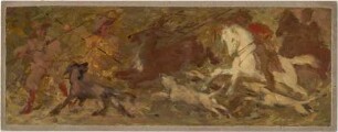 Jagdszene mit Hirsch und Hunden