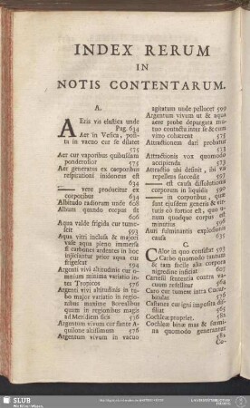 Index Rerum In Notis Contentarum