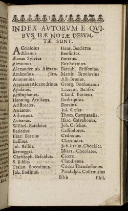 Index Autorum E Quibus Hæ Notæ Desumtæ Sunt.