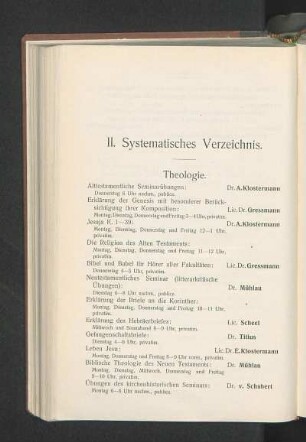 II. Systematisches Verzeichnis.