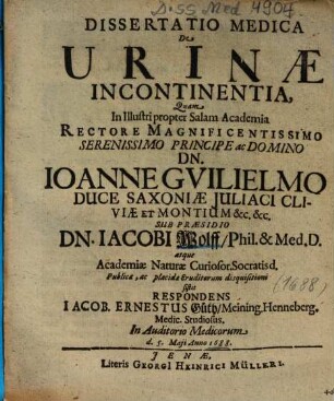 Dissertatio Medica De Urinae Incontinentia