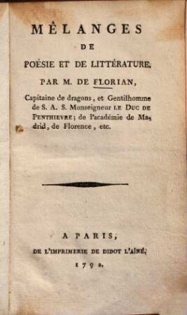 Mélanges de poésie & de littérature