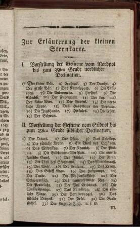 Zur Erläuterung der kleinen Sternkarte.