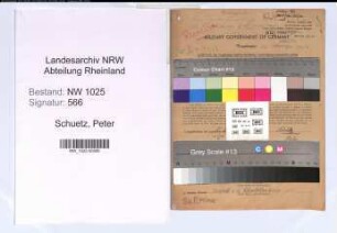 Entnazifizierung Peter Schuetz , geb. 27.12.1888 (Schneider)