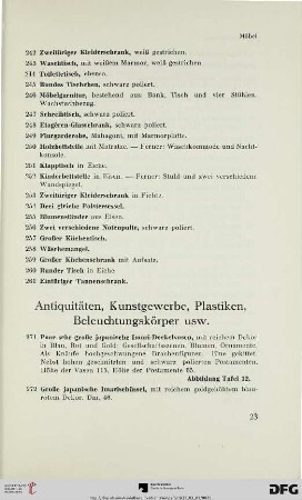 Antiquitäten, Kunstgewerbe, Plastiken, Beleuchtungskörper usw. (Nr. 271-647)