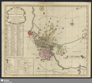 Accurate Delineation des zu dem Saechsischen Chur Creisse gehörigen Ammtes Gommern der Graffschafft Barby, nebst darinnen befindlichen Orten auch angrenzenden Gegenden Geographice entworffen
